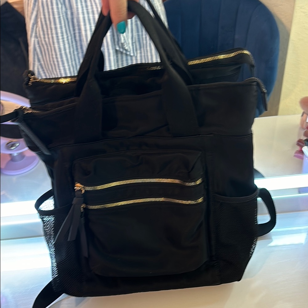 Black Tote Bag with Gold Zippers